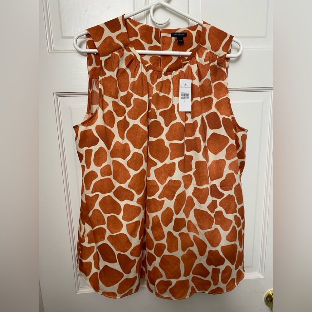 Ann Taylor Orange and Cream Giraffe Print Blouse